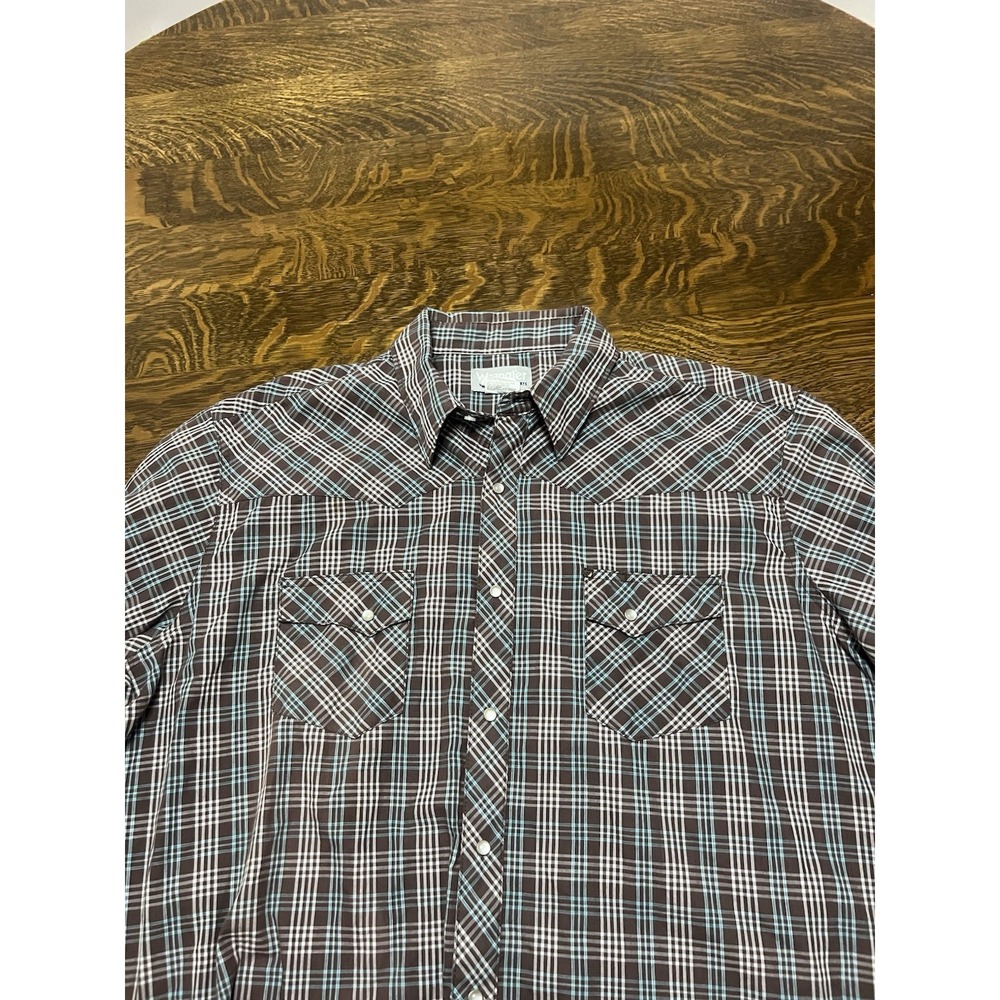 Wrangler Wrancher Pearl Snap Western Shirt Mens XXL Brown‎ Plaid Long Sleeve